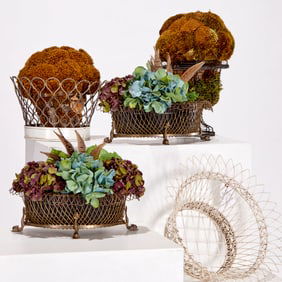 (5) French tole and wire basket topiaries