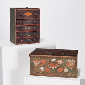 (2) Antique American Folk painted boxes