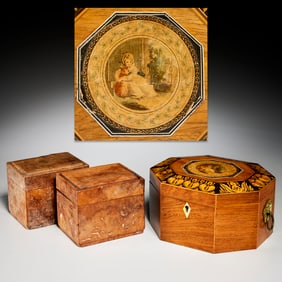 Group (3) antique English tea caddies