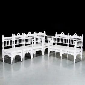 Moroccan style white painted wood garden suite