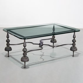 Parzinger style patinated metal coffee table