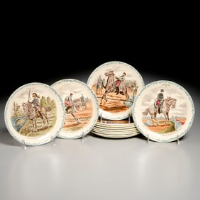 Set (11) Choisy creamware 'Cavaliers' plates