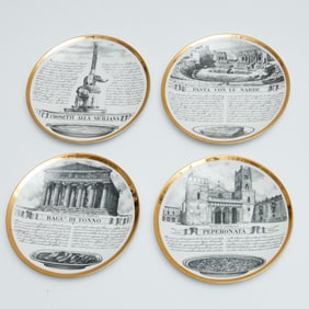 Piero Fornasetti, (4) porcelain dinner plates