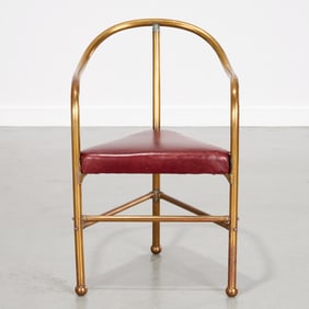 Secessionist brass red leather triangular chair