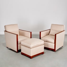Pair Jonas, New York (attrib) bergeres & ottoman