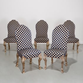 Set (5) George I style silvered wood side chairs
