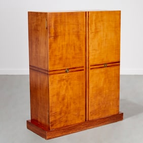 Tommy Parzinger, inlaid birch bar cabinet