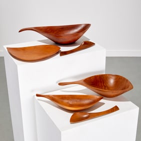 Emil Milan, signed woodenware group