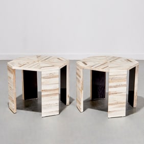 Karl Springer, pair bone veneer side tables