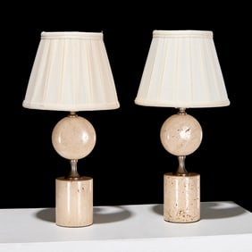 Maison Barbier, pair travertine marble lamps