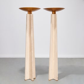 Vignelli, pair travertine "Wagneriana" torchieres