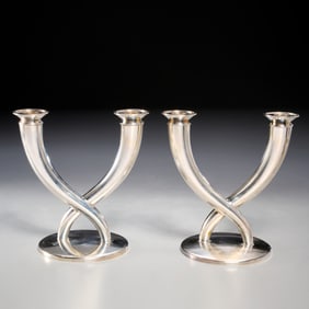 Gio Ponti, pair Gallia silver plated candelabra