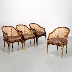 Set (4) Faux bamboo tortoise lacquer armchairs