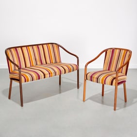 Ward Bennett, ash settee and side chair