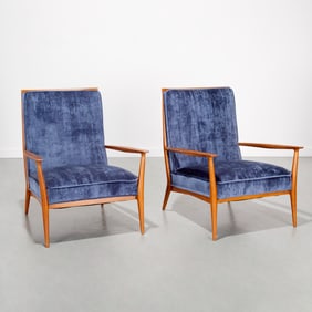 Paul McCobb, pair walnut easy chairs