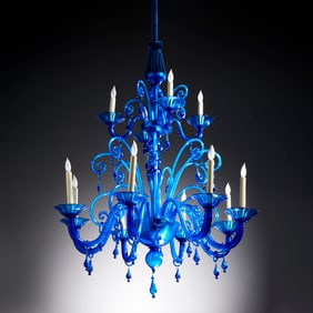 Massive Murano cobalt blue glass chandelier