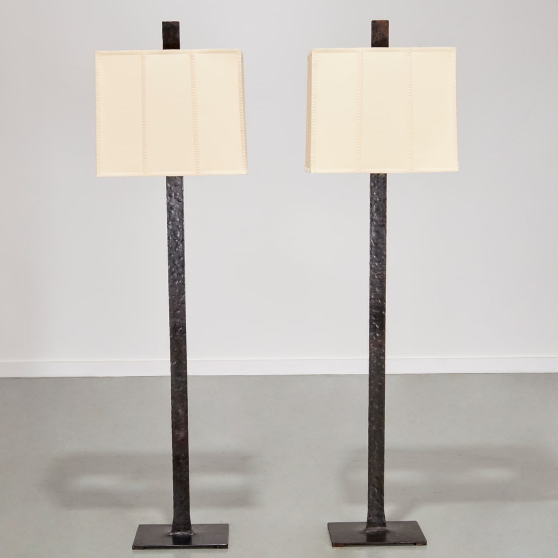 Roman Thomas, pair patinated iron floor lamps (1 of 8)