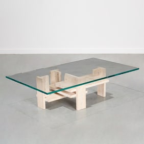 Willy Ballez, travertine and glass coffee table