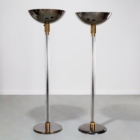 Karl Springer, near pair torchiere lamps