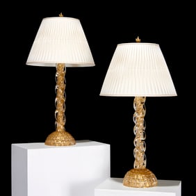 Ercole Barovier, pair Murano glass lamps