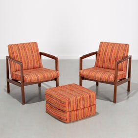 Edward Wormley for Dunbar, pair chairs and ottoman