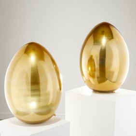 Fontana Arte (style), pair golden egg lamps