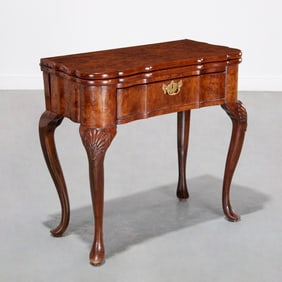 Antique George II style burl walnut card table