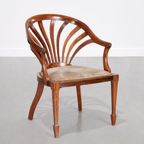 Edwardian inlaid rosewood shell-back armchair