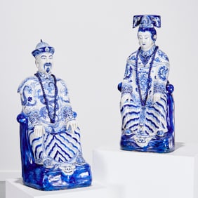 Pair large Chinese figures, ex Alberto Pinto Coll.