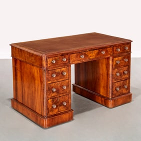 George V figured walnut pedestal desk