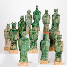 Set (12) large Chinese earthenware Zodiac figures