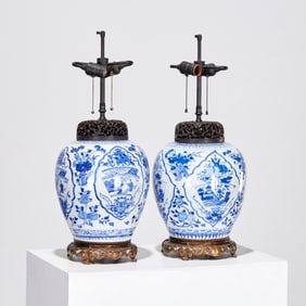 Nice pair Chinese blue & white ginger jar lamps