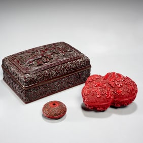 Group Chinese carved lacquer accessories
