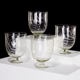 Set (4) Fern etched glass photophores
