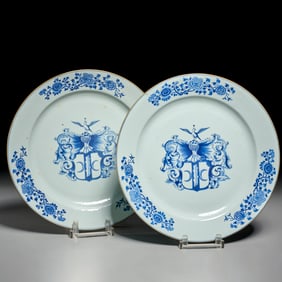 Pair Chinese Dutch Market armorial chargers