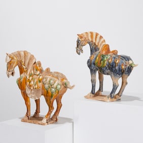 (2) Large Tang style sancai glazed horses