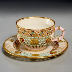 Worcester reticulated cup and saucer, ex museum