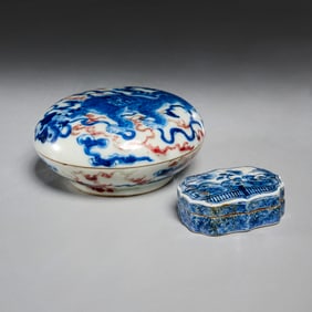 (2) Chinese porcelain seal paste boxes