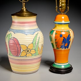 Clarice Cliff, (2) lamps, ex Christie's