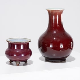Chinese oxblood porcelain censer and vase