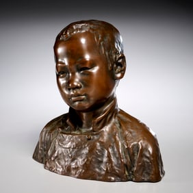Southeast Asian School, bronze bust, signed