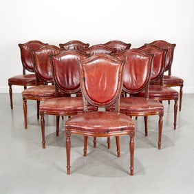Set (10) George III style leather dining chairs