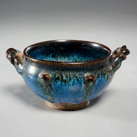 Song dynasty Jun kiln porcelain double handled cup