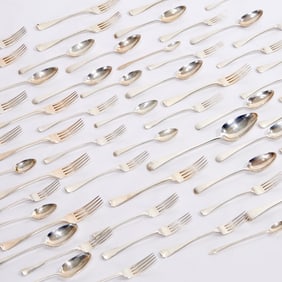 Assembled Georgian silver flatware service