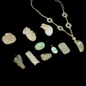 Group Chinese jade toggles and jewelry