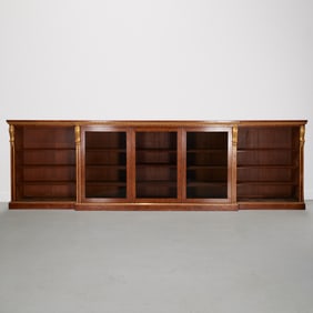 Palatial late Regency gilt burr walnut bookcase