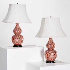 Pair Chinese double gourd vase lamps