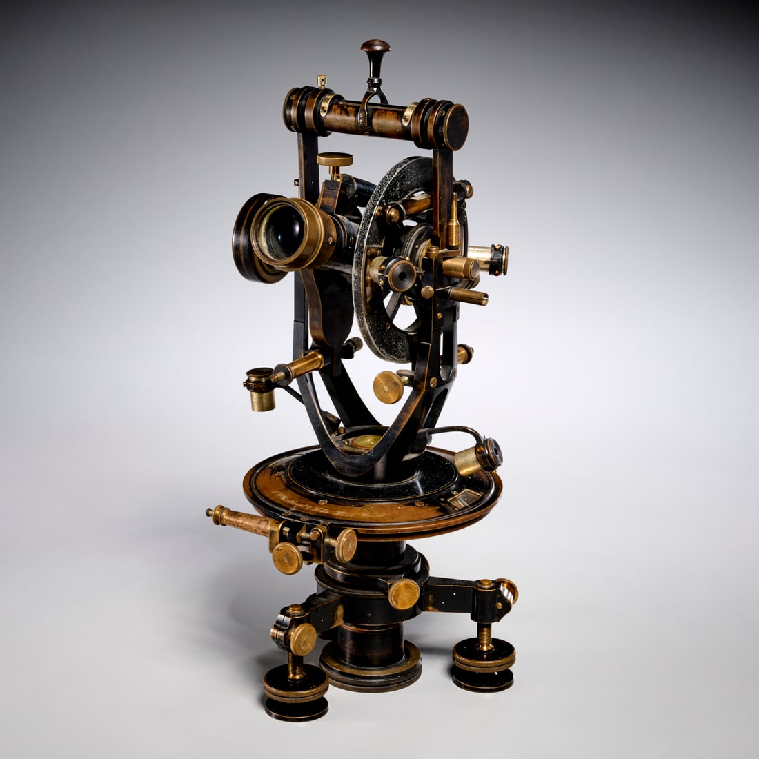 F.W. Breithaupt & Sohn repeating theodolite: F.W. Breithaupt & Sohn repeating theodolite, 19th c., Prussia, model 3341, blackened brass, engraved platform, 14"h x 9"w x 7"d