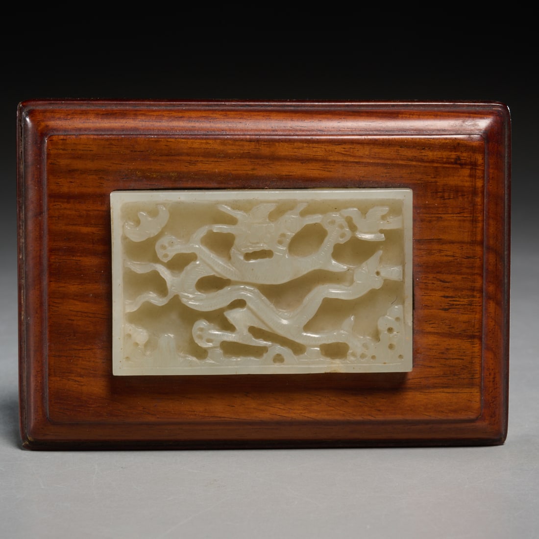 Chinese hardwood box with jade plaque (1 of 6)