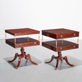 Near pair Schmieg & Kotzian mahogany end tables